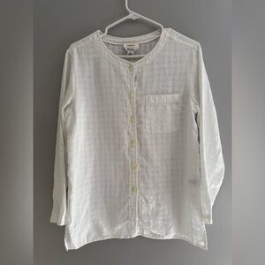 Talbots Womens White Irish Linen Button Up Blouse SZ 8 Long Sleeve Checkered